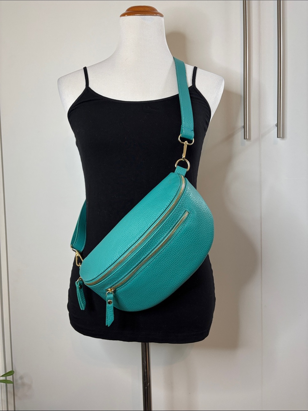 Teal Leather Crossbody Belt Bag - Women Made in Italy
